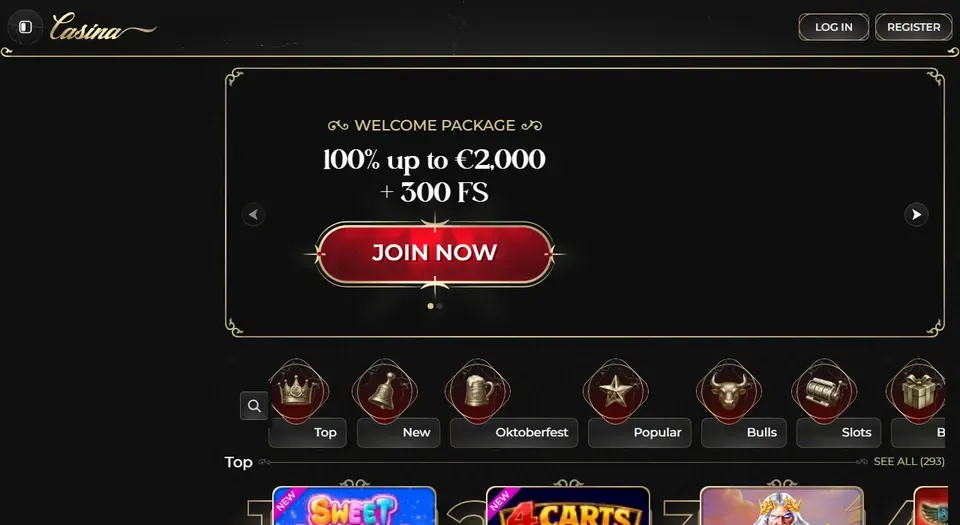 Screenshot della homepage di Casina casino non ADM