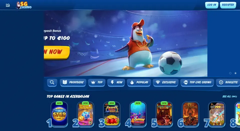 Screenshot della homepage di SGCasino