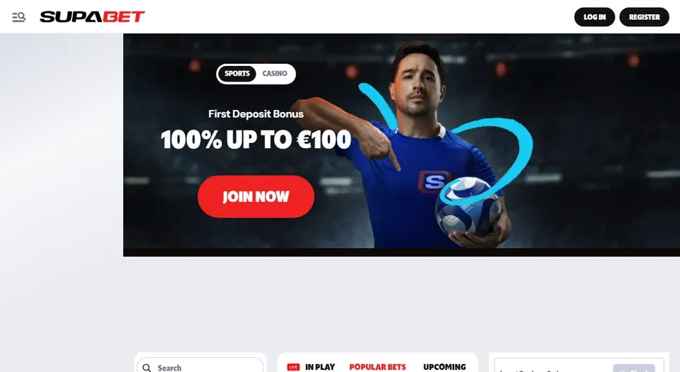 Screenshot della homepage di Supabet, casino non AAMS