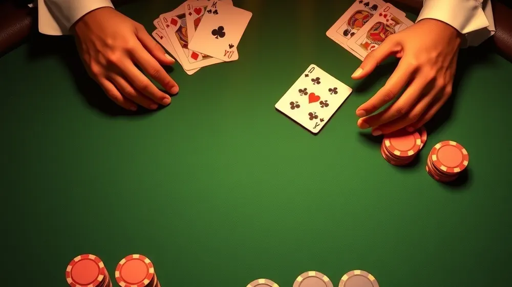 Tavolo da blackjack con carte e fiche in un casino non ADM
