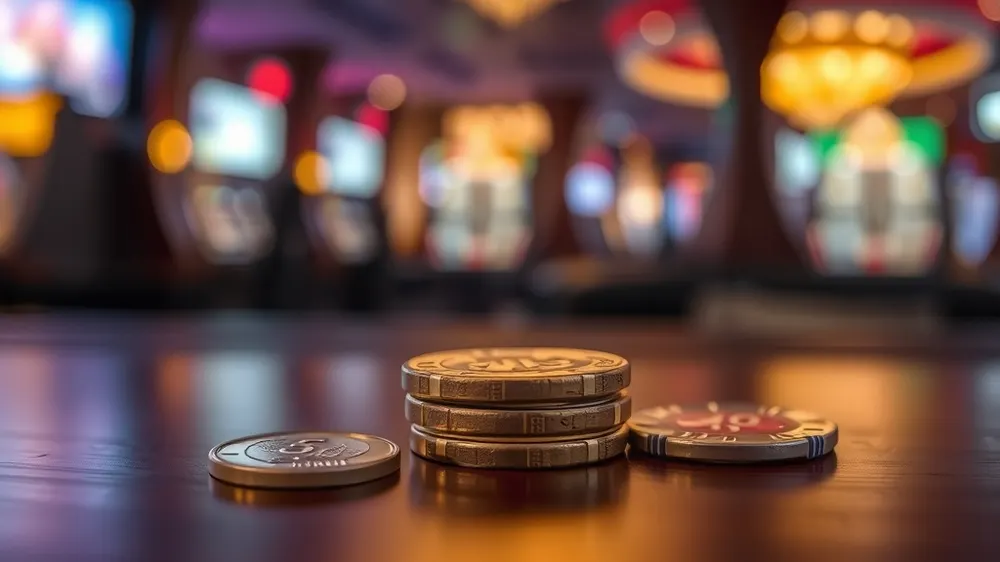 Monete e fiche su un bancone, deposito minimo nei casino non AAMS